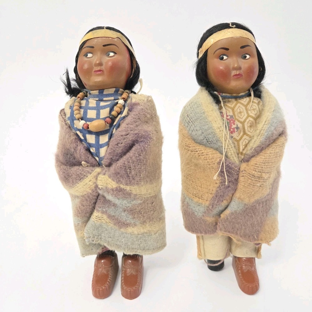 Vintage Skookum Indian Dolls Set 6 Inch Blanket Wrapped Side Eye